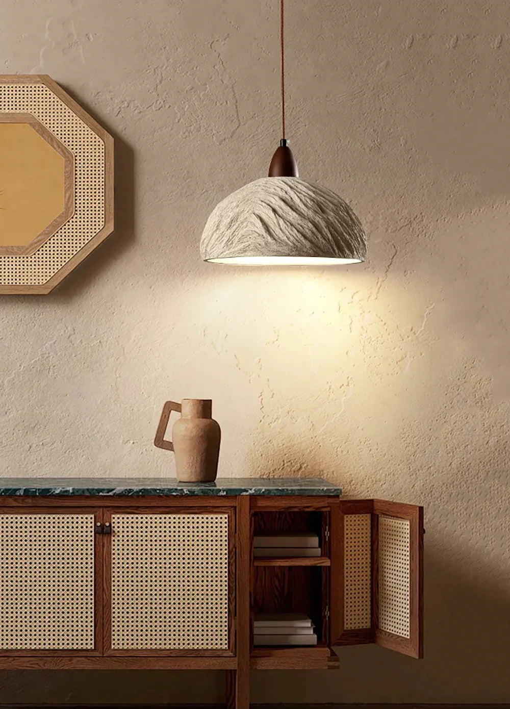 Retro Cement Round Wood Pendant Lamp – Wood detail 6