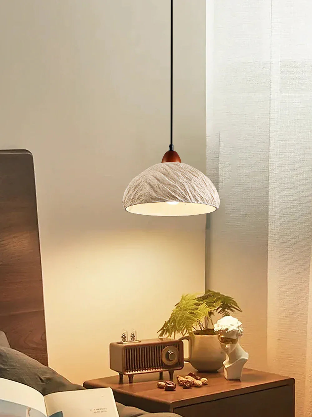 Retro Cement Round Wood Pendant Lamp – Wood detail 5