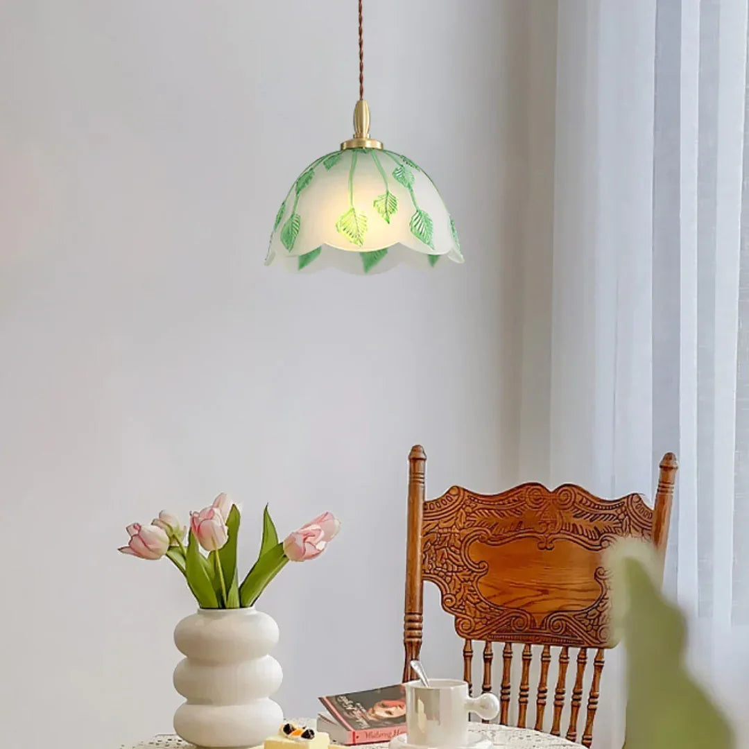Retro Round Leaf Glass Pendant Lamp – Glass detail 7