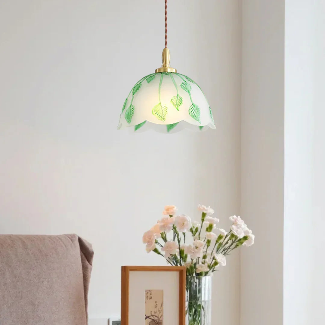 Retro Round Leaf Glass Pendant Lamp – Glass detail 9