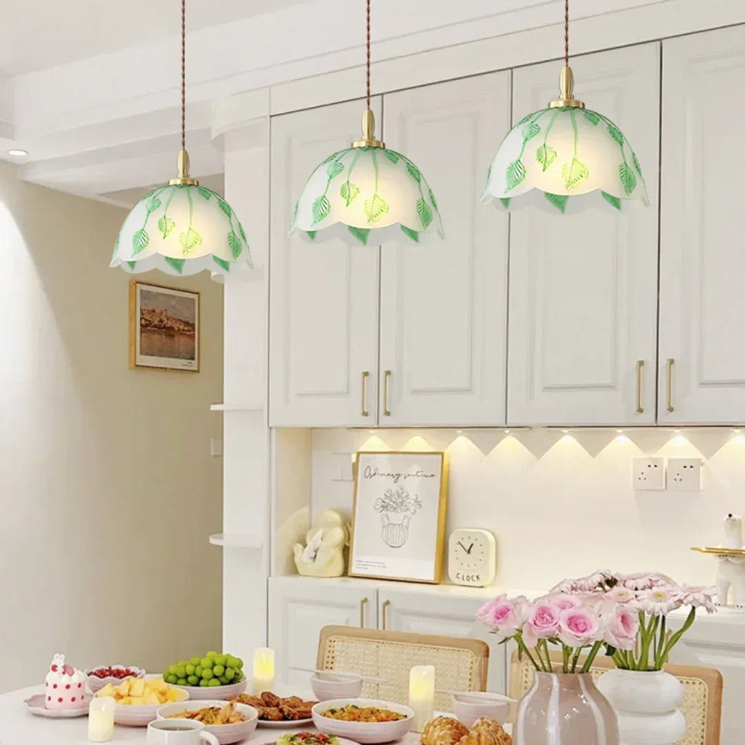 Retro Round Leaf Glass Pendant Lamp – Glass detail 5