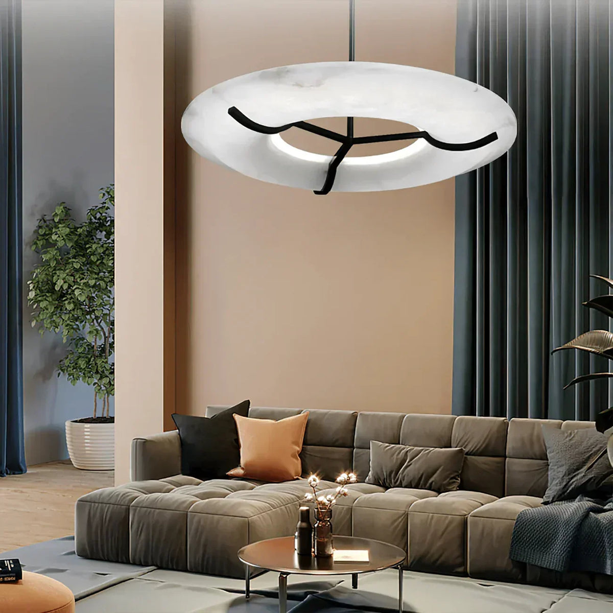 Round Carve Alabaster Pendant Light – Alabaster detail 5