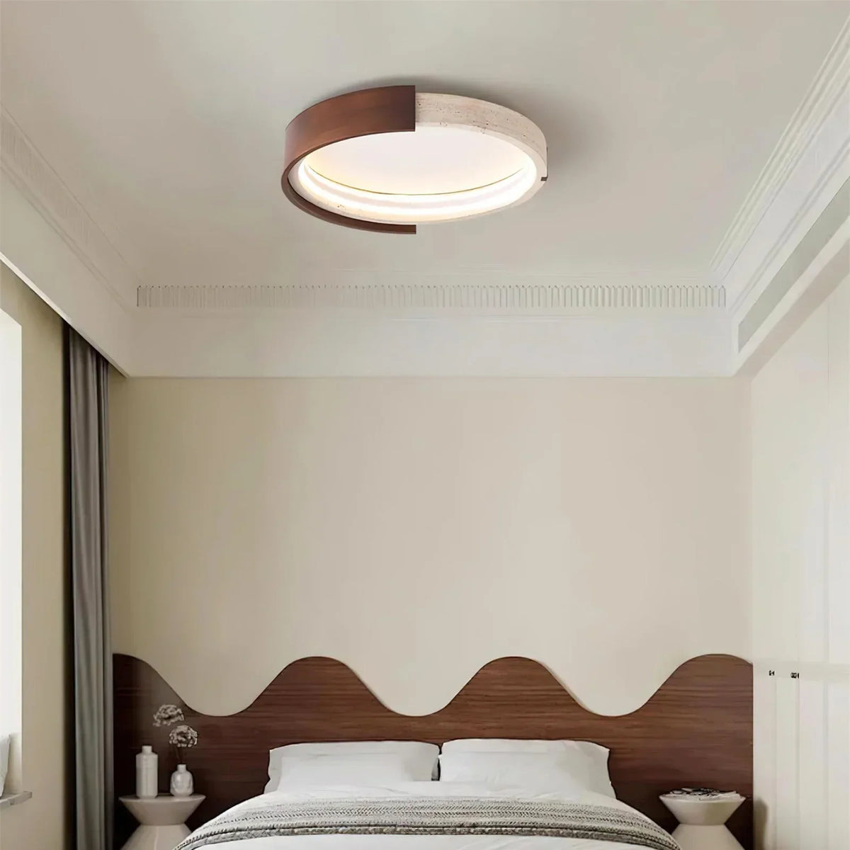 Round Cerqon Halo Travertine Ceiling Lamp – Travertine detail 2