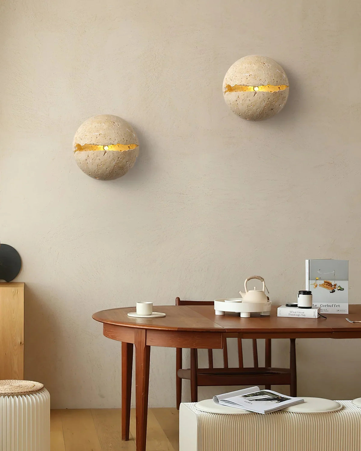 Round Crackle Travertine Wall Lamp – Travertine detail 9