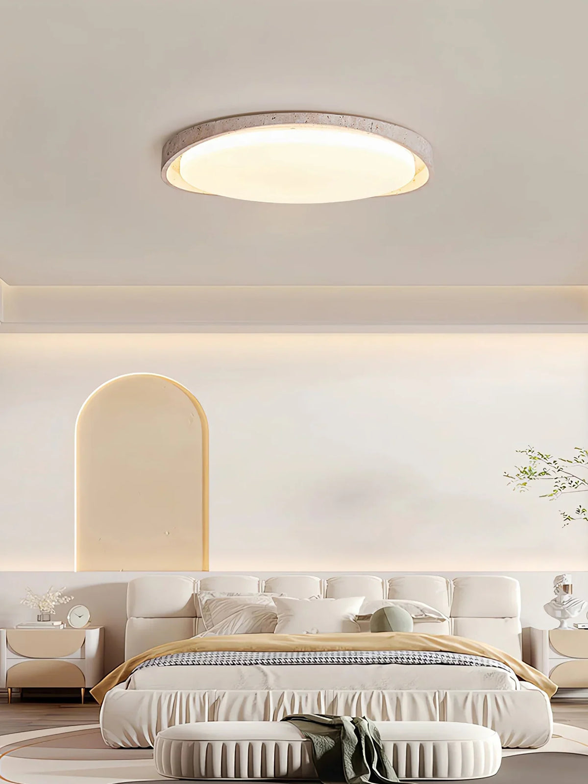 Round Lumen Arc Travertine Ceiling Light – Travertine detail 4