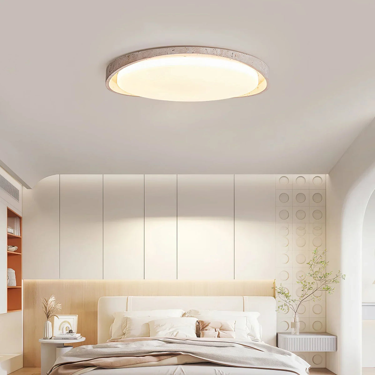 Round Lumen Arc Travertine Ceiling Light – Travertine detail 3