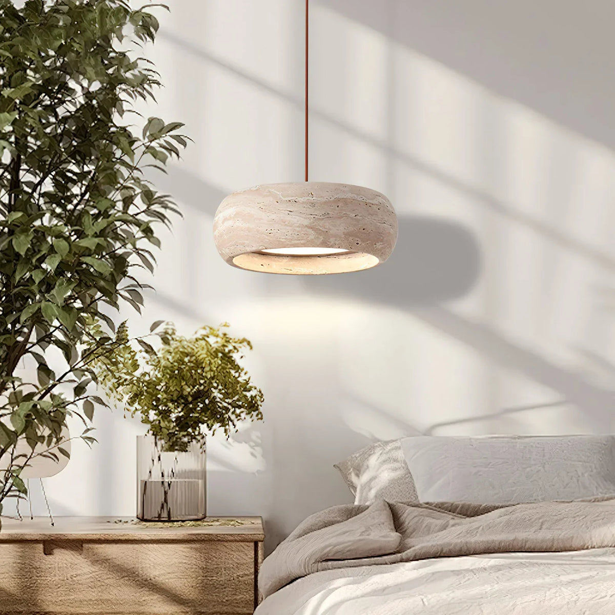 Round Travertine Drum Pendant Lamp – Travertine detail 3