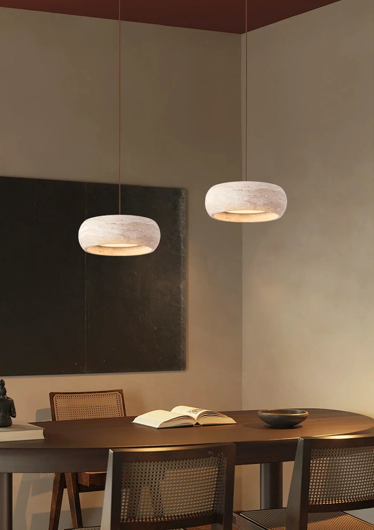 Round Travertine Drum Pendant Lamp – Travertine detail 9