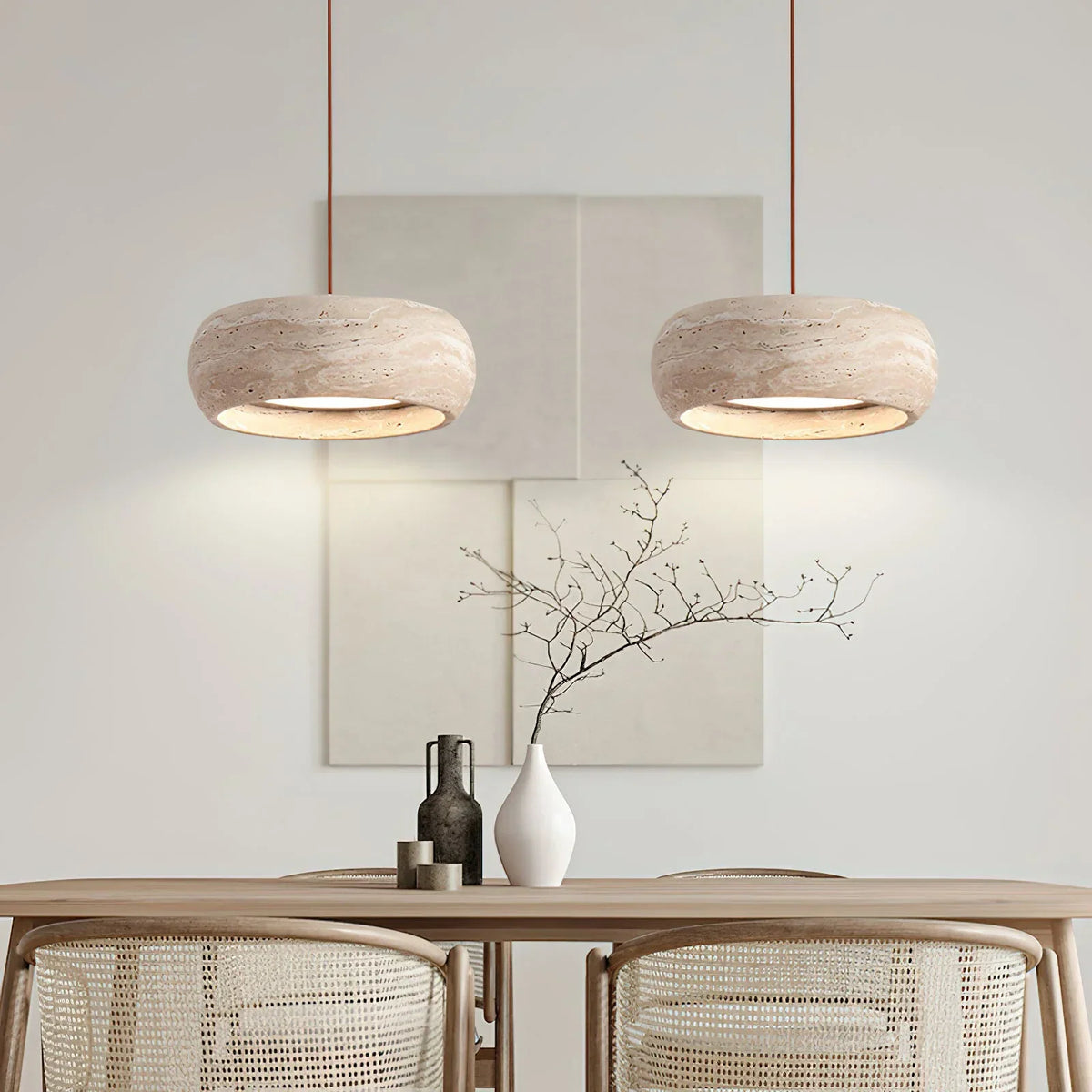 Round Travertine Drum Pendant Lamp – Travertine detail 6