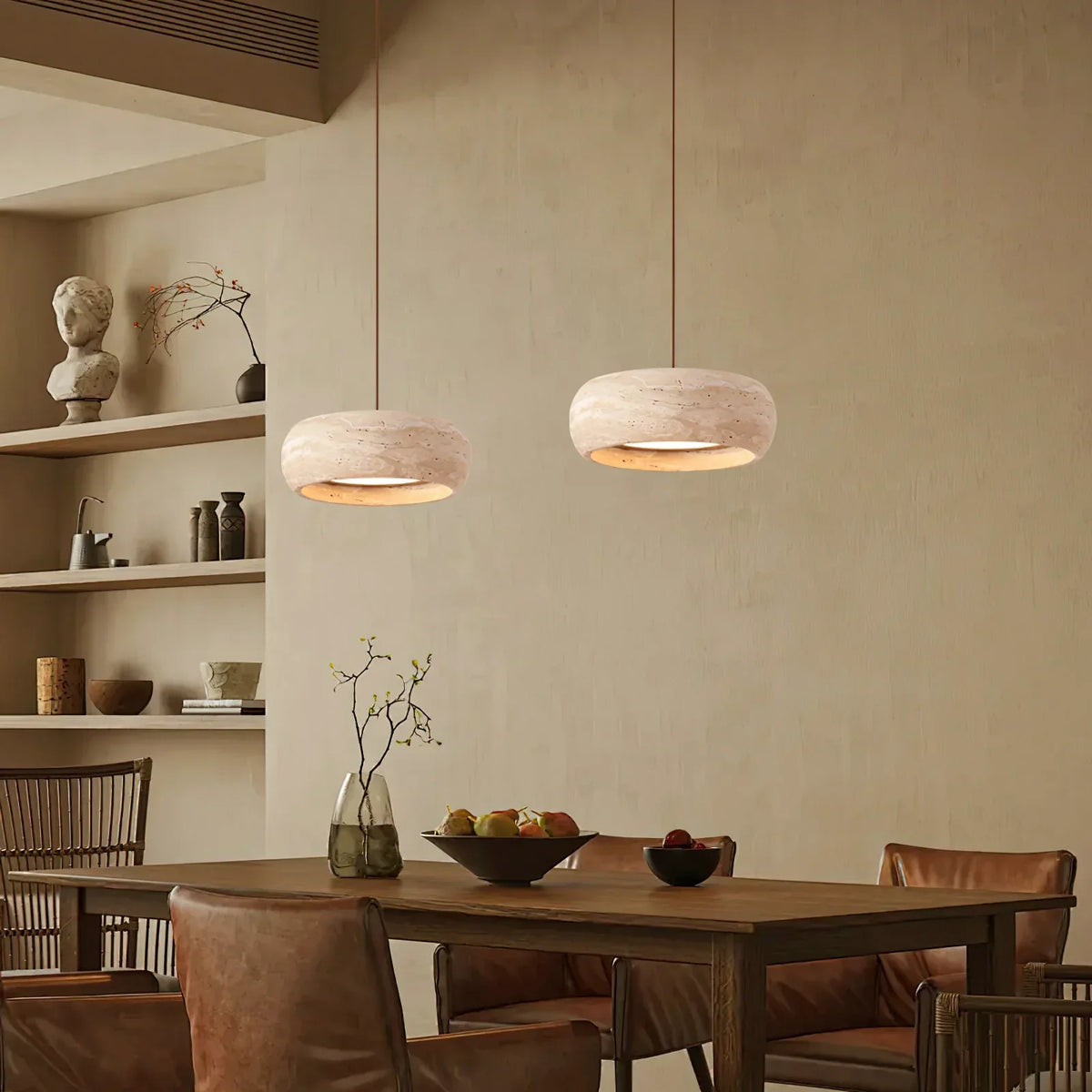Round Travertine Drum Pendant Lamp – Travertine detail 5