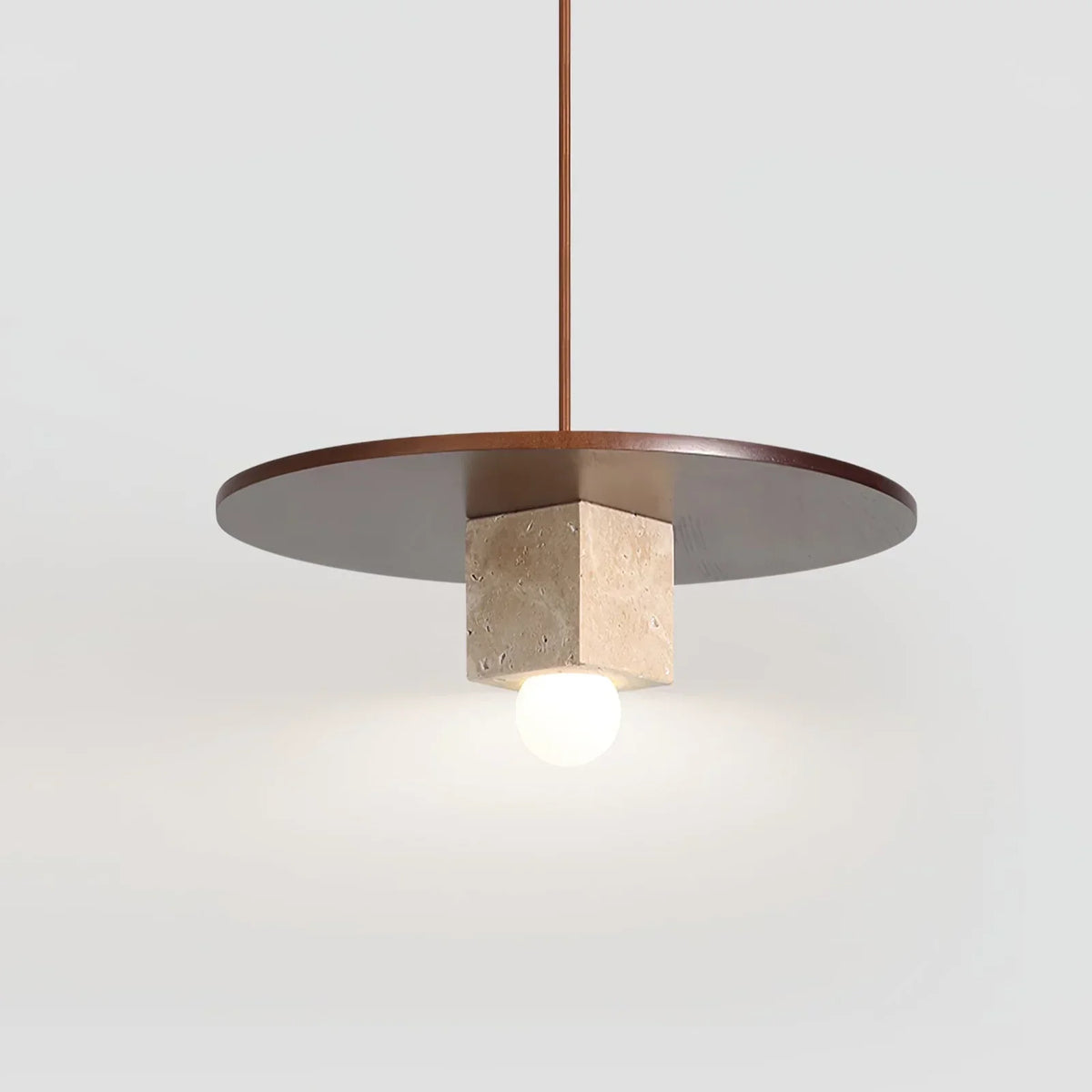 Round Wood Square Travertine Pendant Light – Travertine detail 11