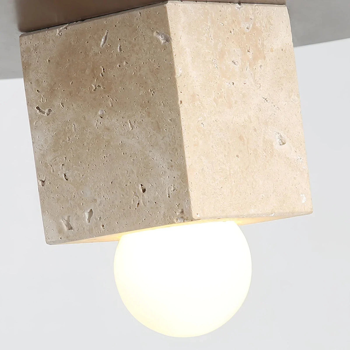 Round Wood Square Travertine Pendant Light – Travertine detail 9