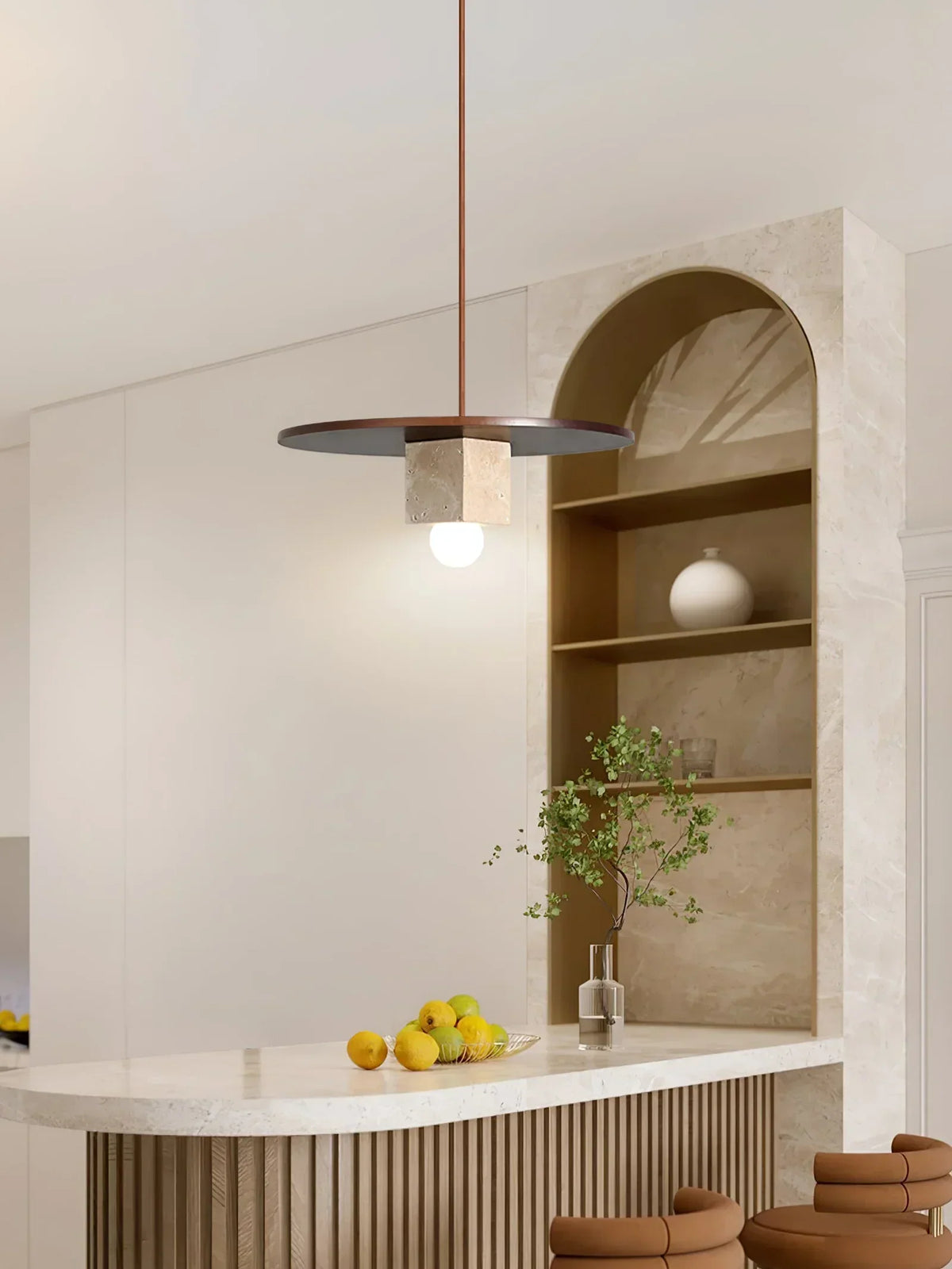 Round Wood Square Travertine Pendant Light – Travertine detail 7