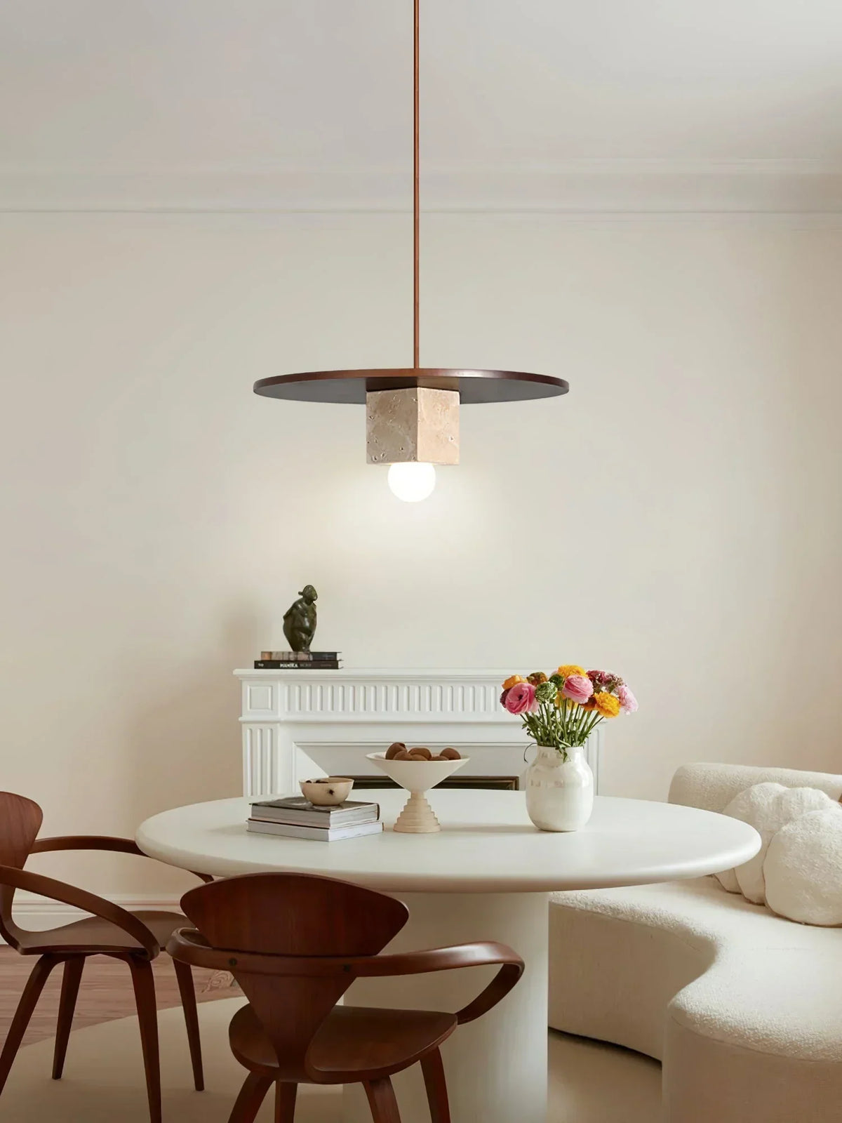 Round Wood Square Travertine Pendant Light – Travertine detail 8