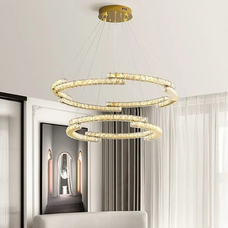 Crystal LED Ceiling Lamp Foyer Shiny Steel Luminaires