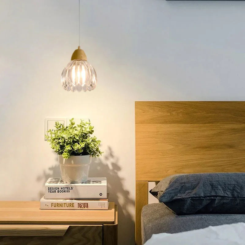 Clear Glass Ceiling Light Wood E27 Bulb