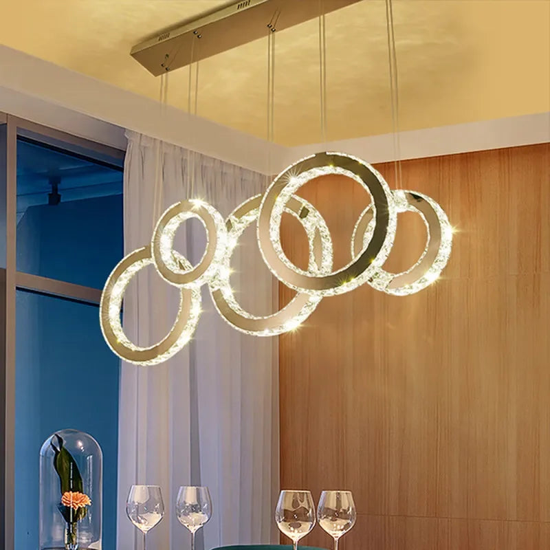 LED Pendant Lights Dining Room Crystals Hanging Lamp Circle