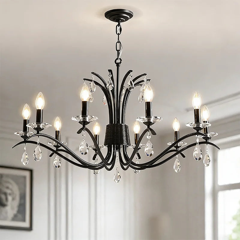 American Black E14 Candle LED Chandelier Retro