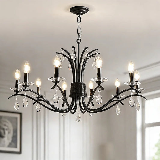American Black E14 Candle LED Chandelier Retro