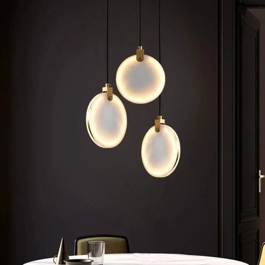 Natural Marble LED Chandeliers Wire Adjustable Brass