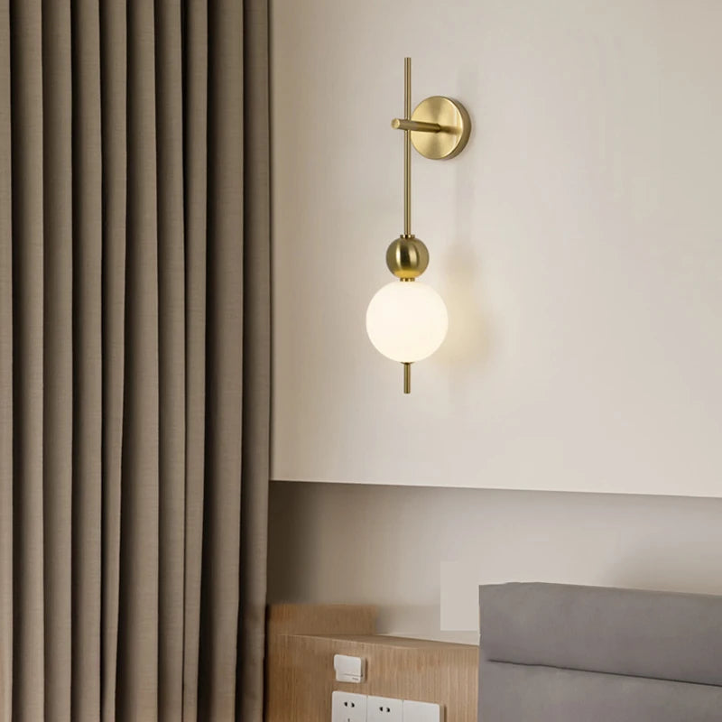 Design LED Wall Lamp White Acrylic Ball Gold Metal Bedrooom
