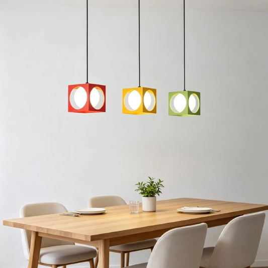 Colorful Square Iron Glass Chandelier Nordic