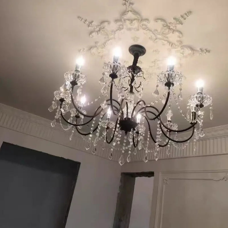 European Crystal E14 Chandelier French Gold Candle Pendant