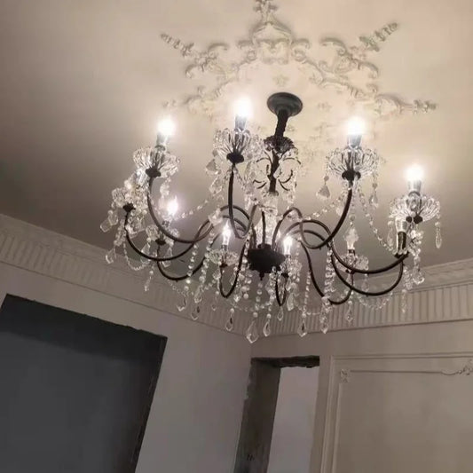 European Crystal E14 Chandelier French Gold Candle Pendant