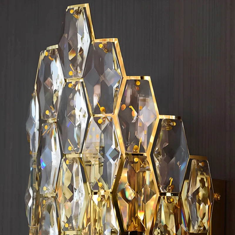 Gold Stainless Steel Clear Crystal LED Wall Sconce Art E14