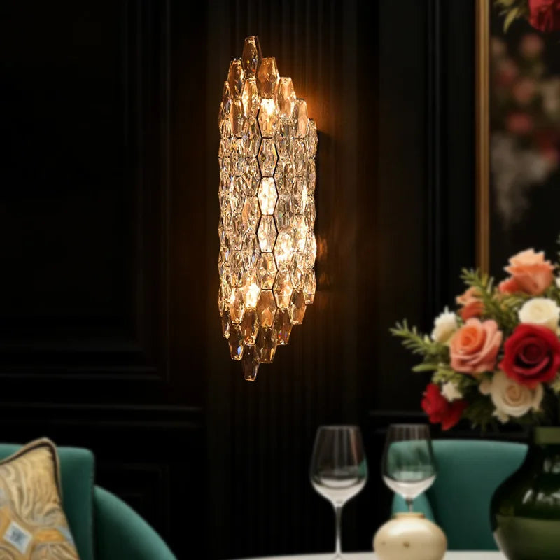 Gold Stainless Steel Clear Crystal LED Wall Sconce Art E14