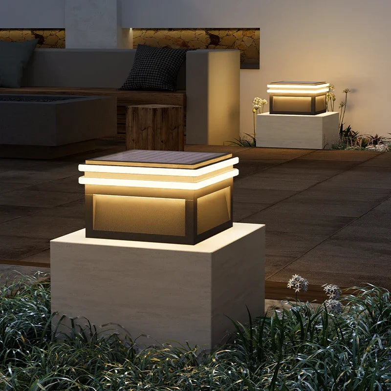 Solar Pillar Lights LED Wall Lamp Outdoor Waterproof