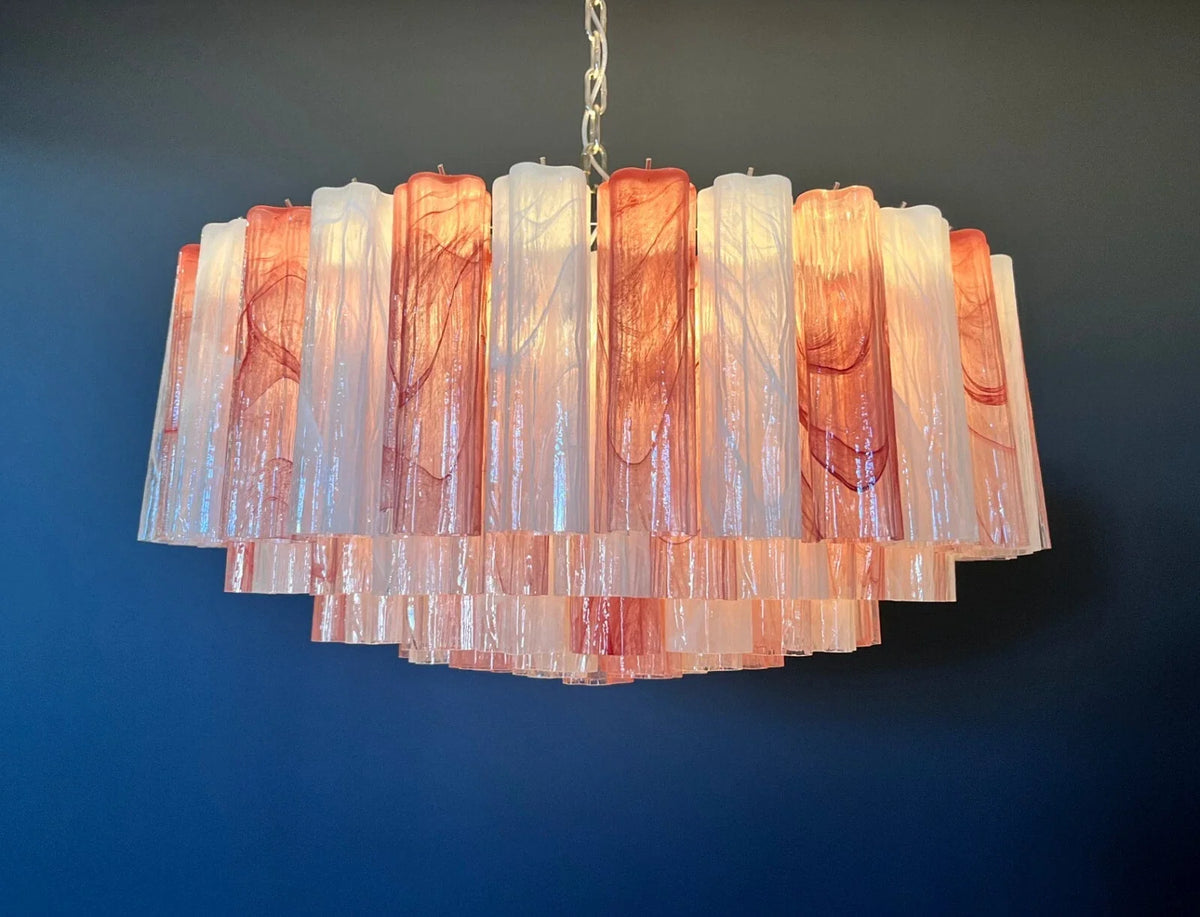 Pink Childhood Glass Art Round Gold Chrome Chandeliers