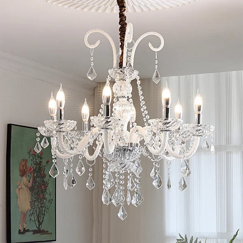 Painted Black Candle E14 Chandelier K9 Crystal Pendant