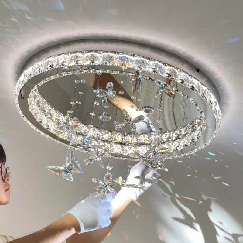 Bedroom Crystal LED Ceiling Lamp Living Room Steel