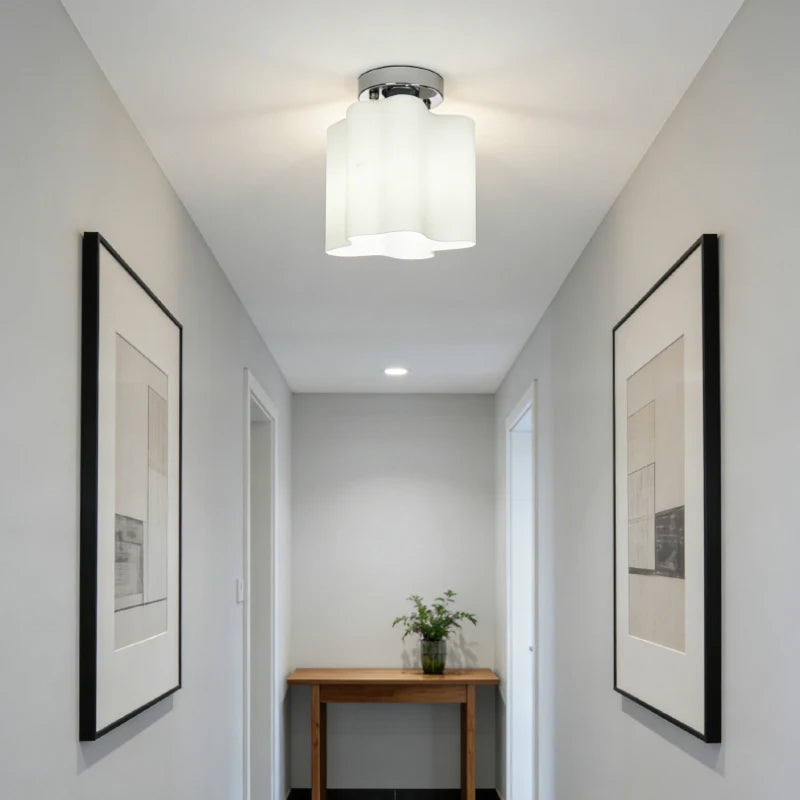 White Glass Ceiling Light E27 Bulb