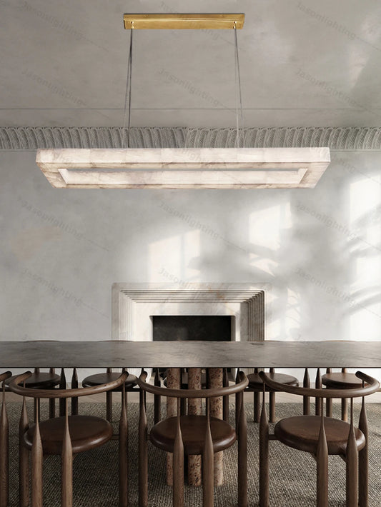 American Rectangular Natural Marble Pendant Light Alabaster