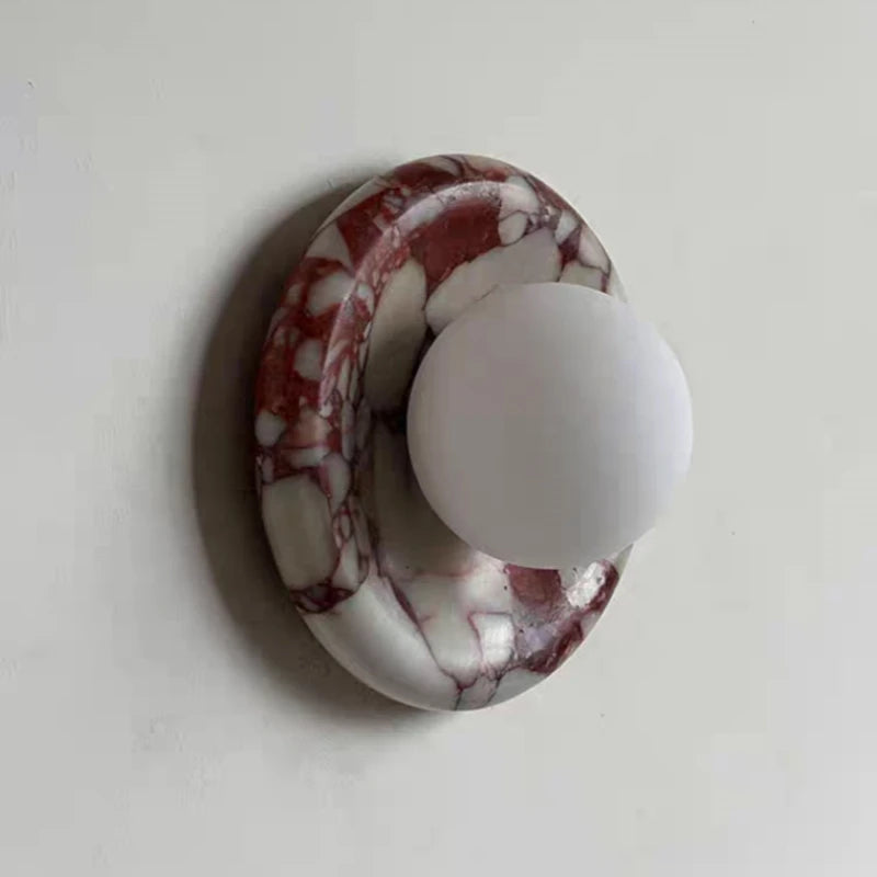 Round Real Stone Wall Light Home White Glass G9 Bulb Indoor