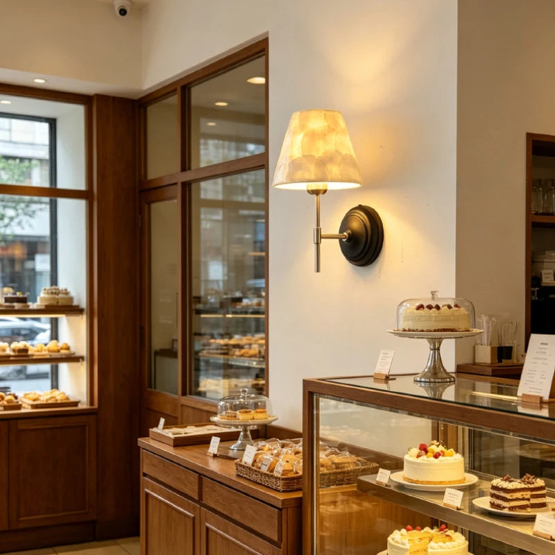 Shell Lampshade Wall Lamp E27 Bulb Gold Metal