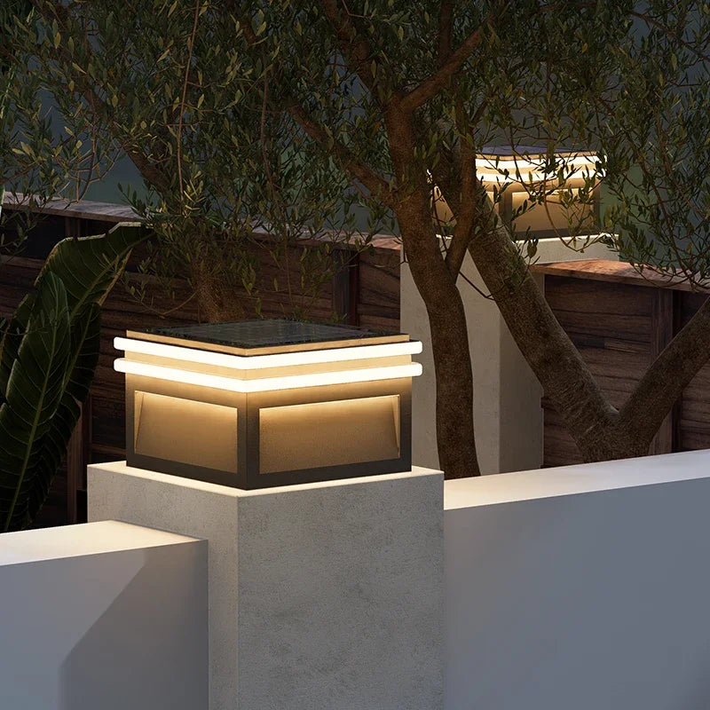 Solar Pillar Lights LED Wall Lamp Outdoor Waterproof