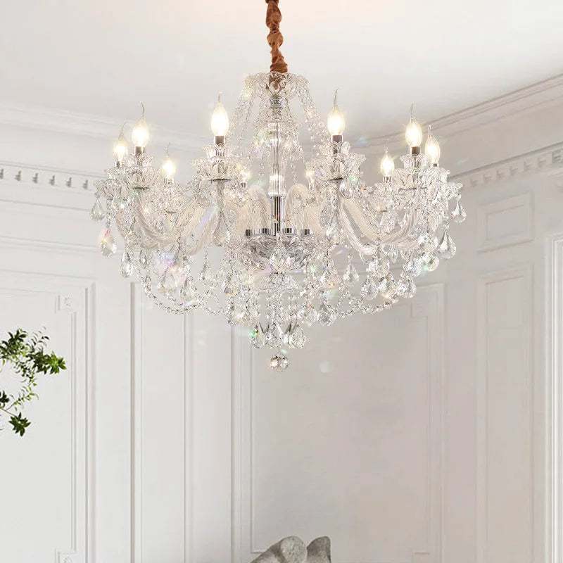 French Crystal E14 Candle Chandelier Living Room Glass