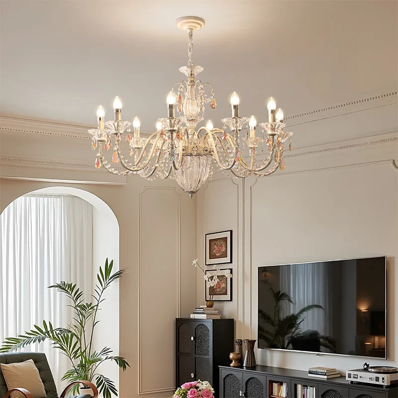 White Candle E14 LED Chandelier French Romantic Crystals