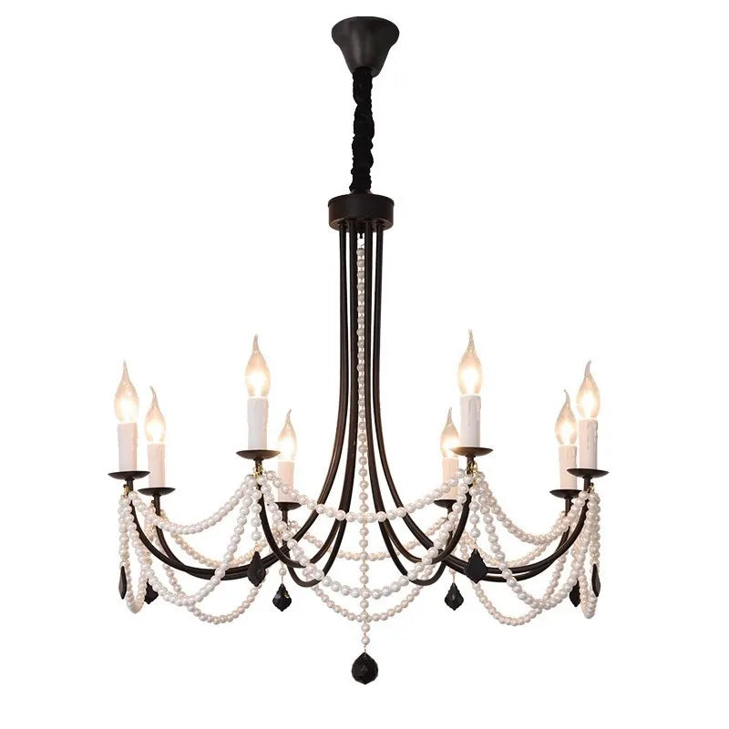 American Retro Candle Chandelier Living Room Black Metal E14