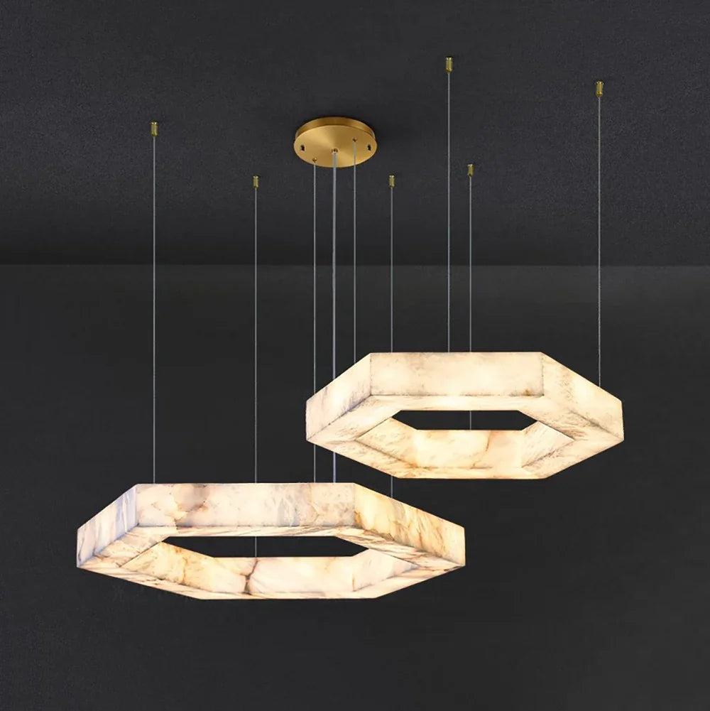 Hexagonal Marble LED Chandelier Alabaster Pendant
