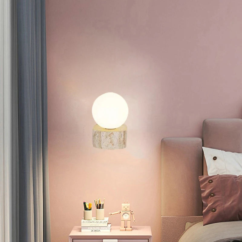 Mini LED Wall Light White Glass G9 Bulb Natural Stone