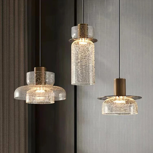 Creative Cracked Glass LED Pendant Light Gold Metal Clear