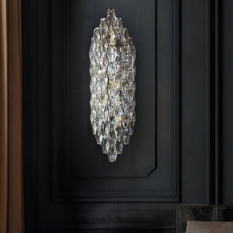 Gold Stainless Steel Clear Crystal LED Wall Sconce Art E14