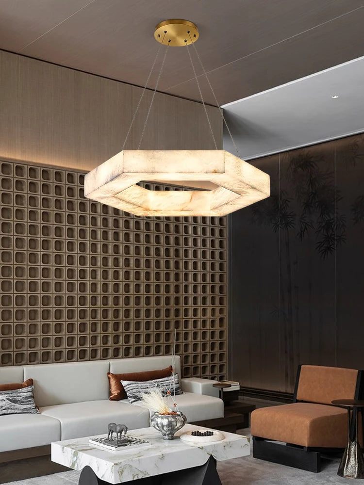 Hexagonal Marble LED Chandelier Alabaster Pendant
