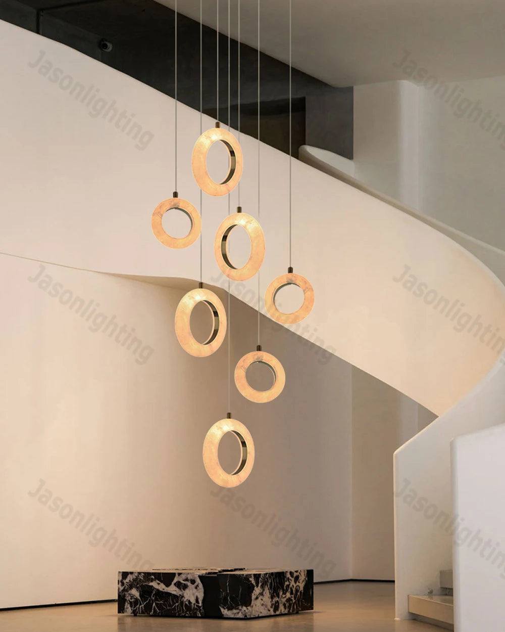 LED Postmodern Natural Marble Circle Chandelier
