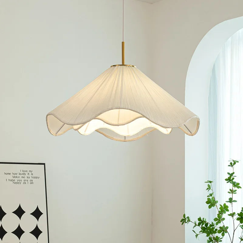 Nordic Fabric LED Chandelier Foyer White E27 Pendant