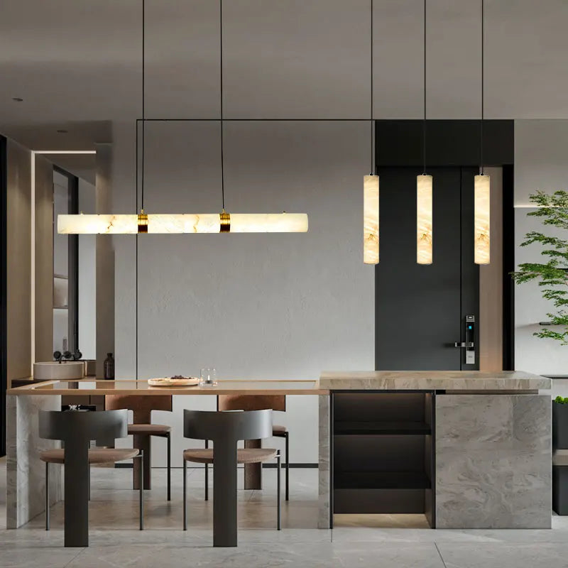 Dimmable LED Marble Linear Hanging Lamps Chandelier
